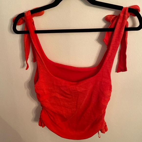 Free People Guave Berry ( Orange ) Crop Top w Ruched Sides, Size: Large, NWT - Picture 5 of 7